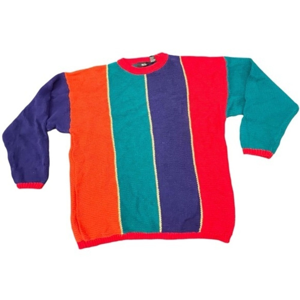 Vintage Pasta Tunic Sweater Size Large Ramie Cotton Colorblock Gold Stripes